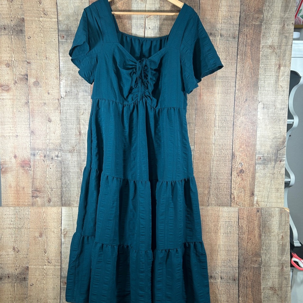 Bloomchic Teal Blue Tiered Maxi Dress Square Neck 14/16 Plus Boho Romantic
